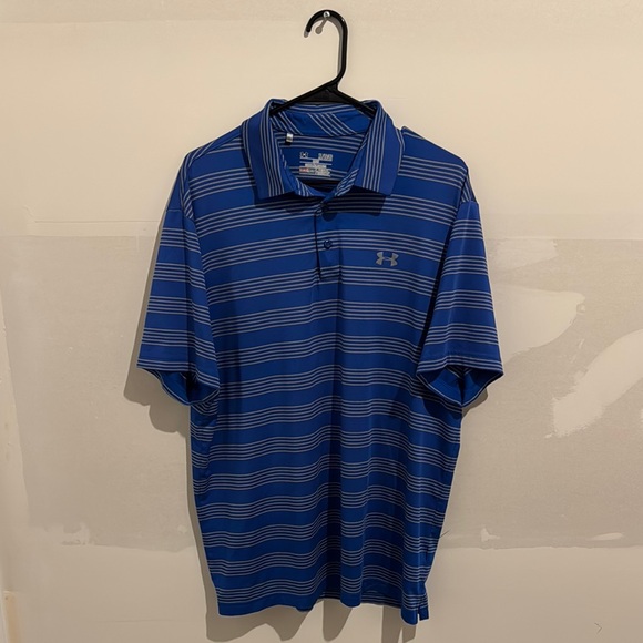 Under Armour Blue Striped Polo Shirt Sporty Casual - Picture 1 of 3